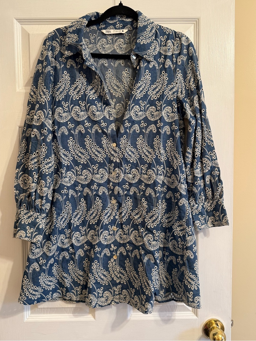 Zara Blue Paisley-Print Tunic Dress/Cover-Up